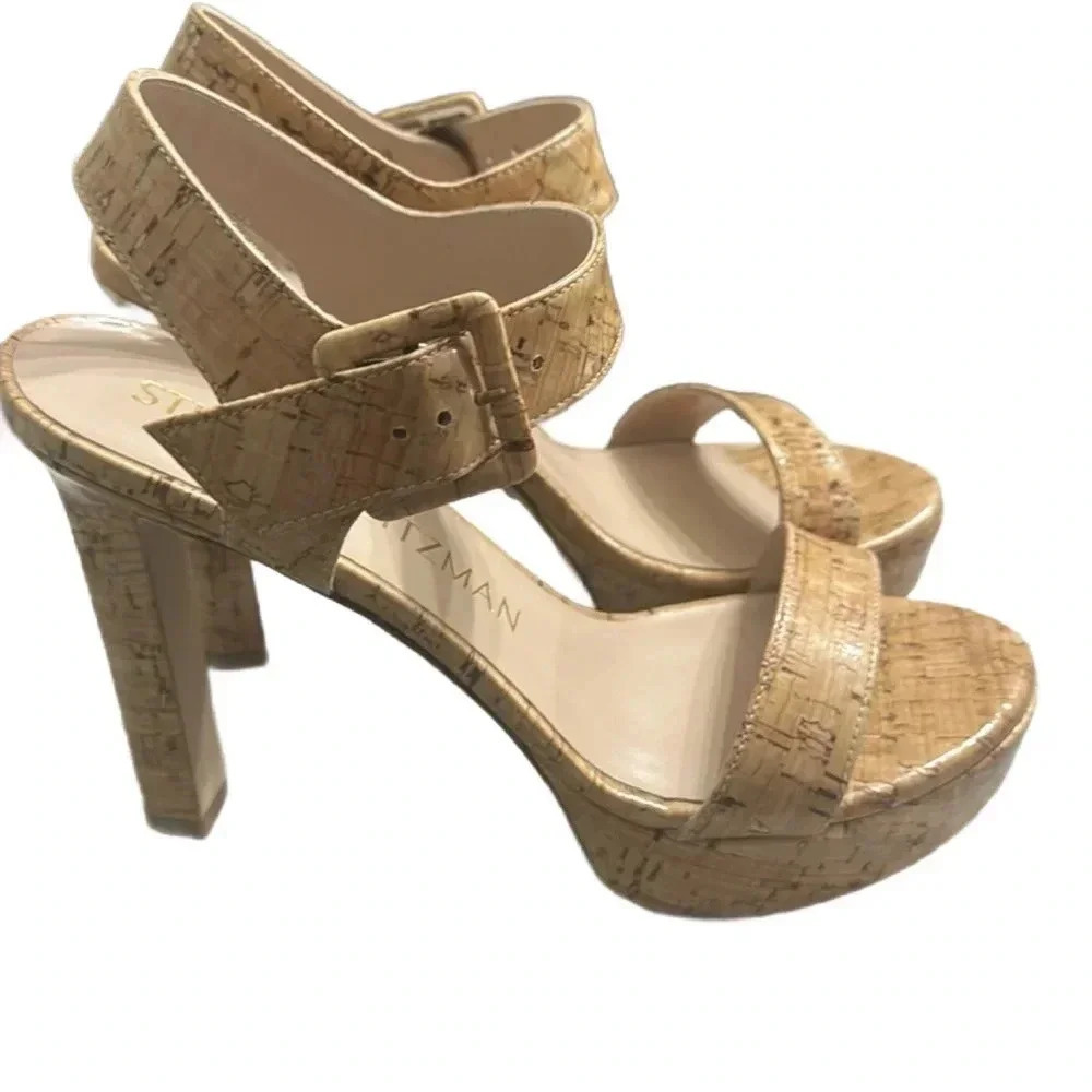 Stuart Weitzman White Cork Heeled Shoes. -Worn Once
